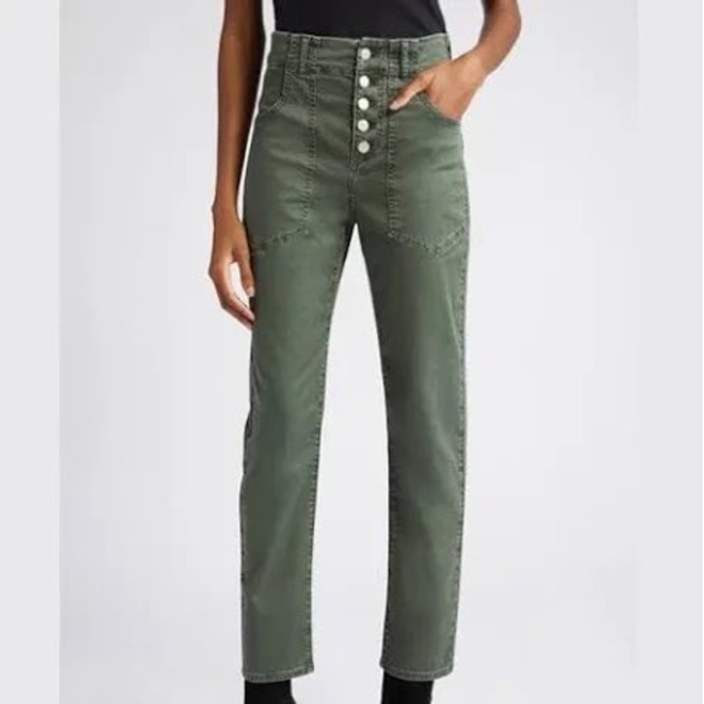 Veronica Beard Jean Army Green Utility‎ Pants Button Fly Straight Leg Olive 26